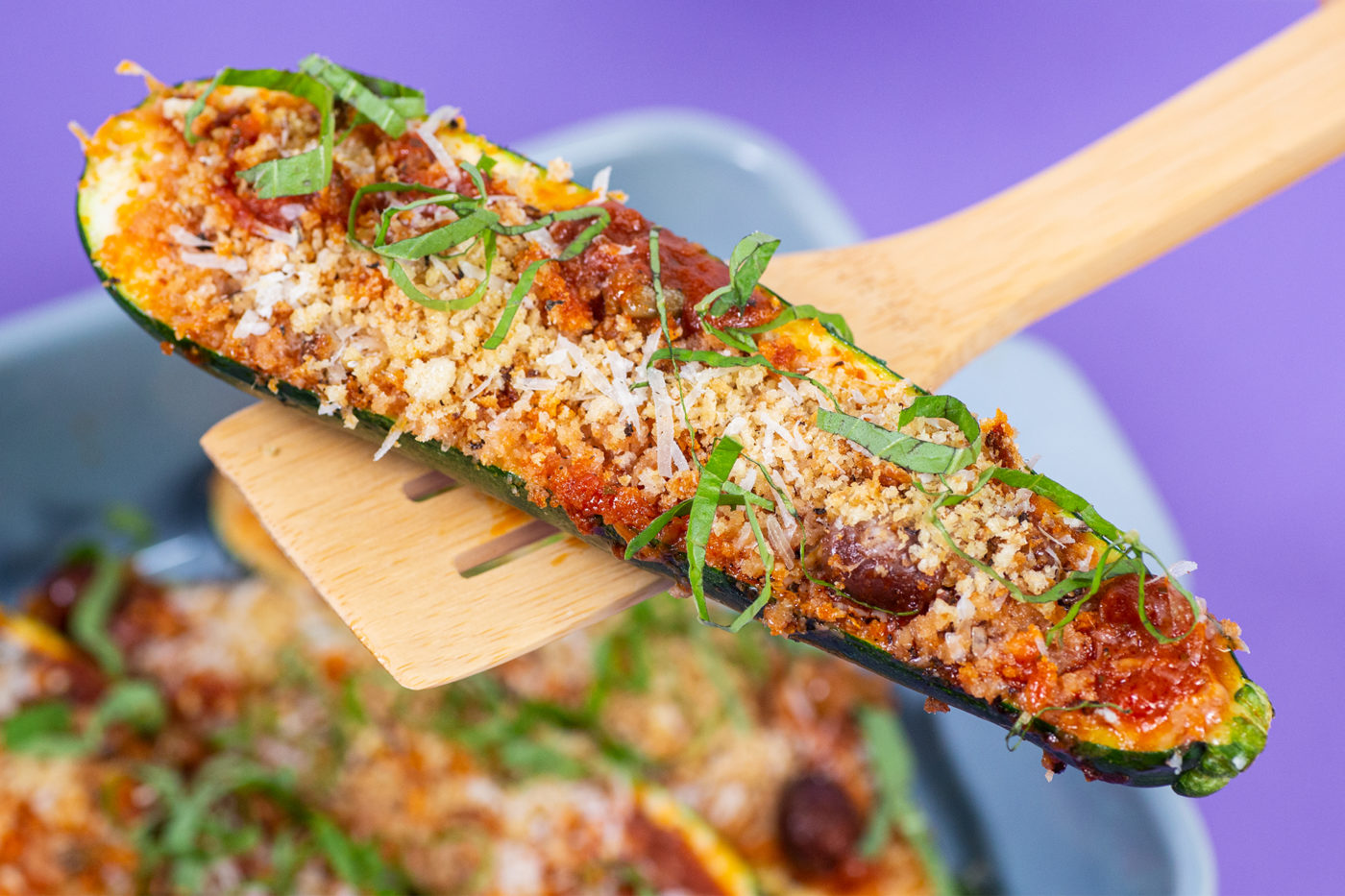Puttanesca Stuffed Zucchini Boats - Nonna Pia's US