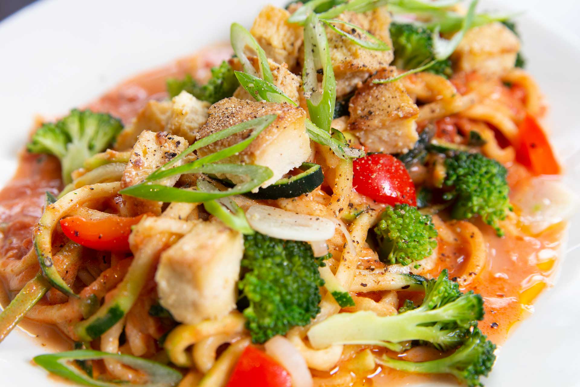 Vegan Zucchini Pasta with Crispy Tofu - Nonna Pia's US