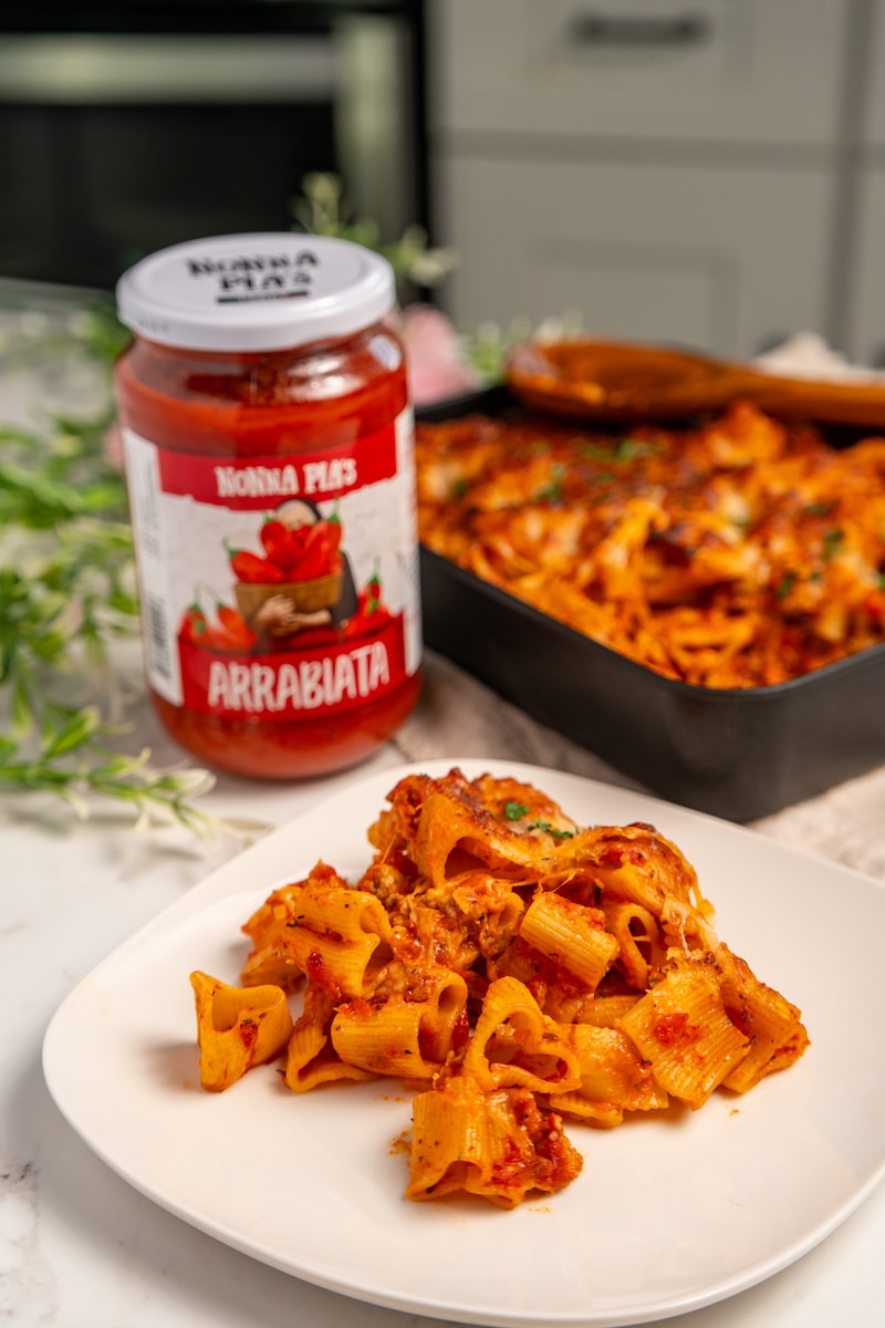 Cheesy Turkey Arrabiata Pasta Bake recipe