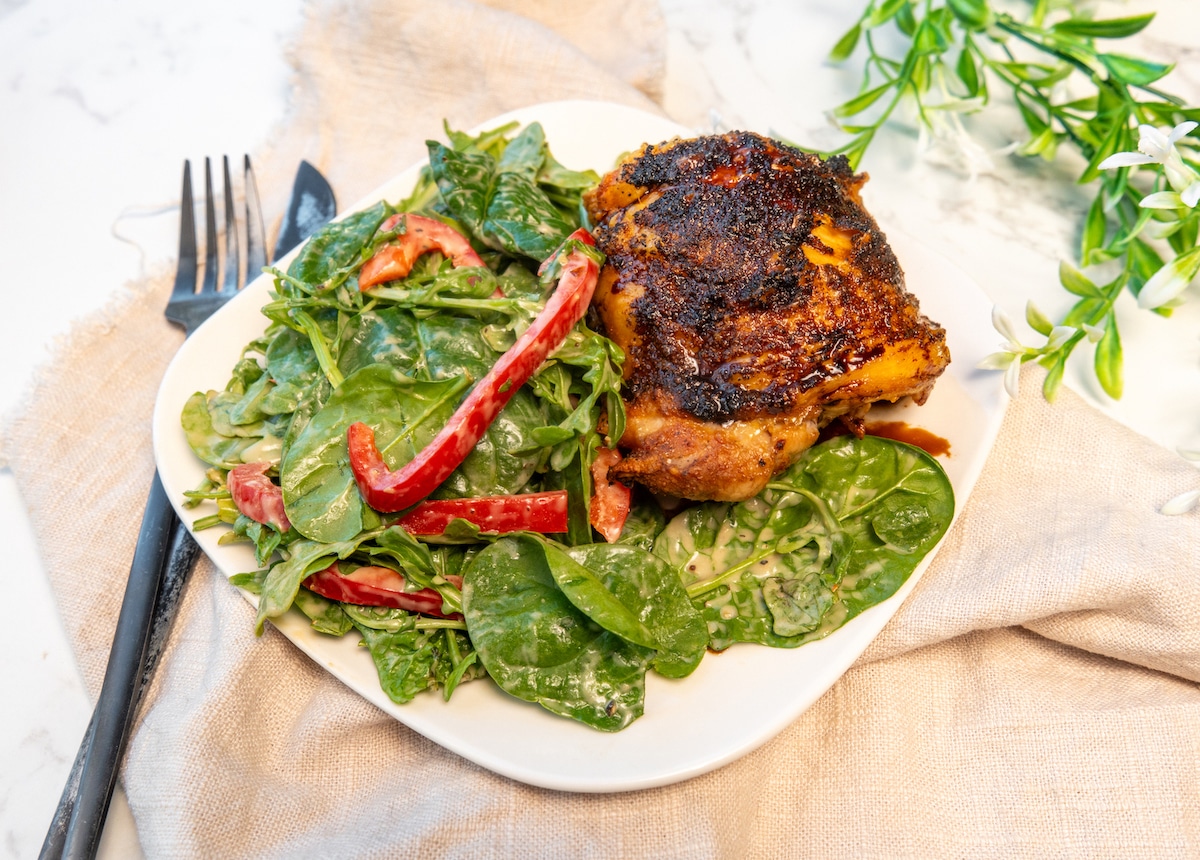 Air Fryer Chicken Thighs with Cabernet Merlot Balsamic Glaze final dish